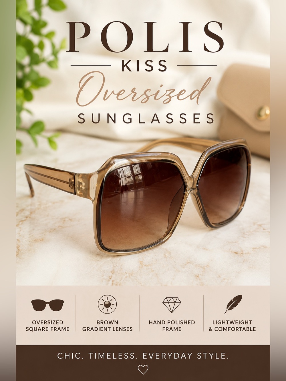 Polis KISS Oversized Square Brown Gradient Sunglasses Taupe